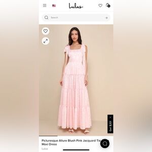 Lulus-Picturesque Allure Blush Pink Jacquard Tie-Strap Maxi Dress